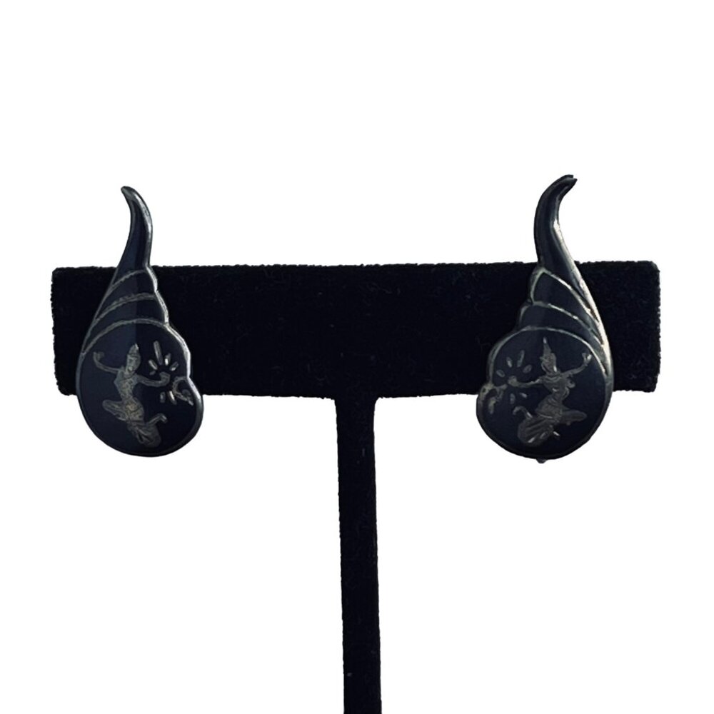 Vintage Siam Sterling Silver Temple Dancers Screw Back Earrings (5273)